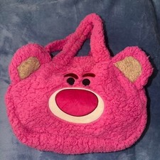 Pink and white plush Lotso bag with matching keychain and side bag lot of 3