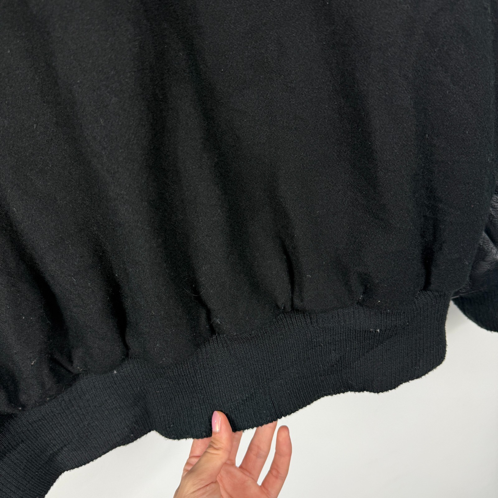 Vintage Burk's Bay KRMCA Black Leather Sleeve Size XL Wool Varsity Bomber Jacket image 6