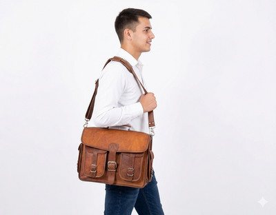 16 In Vintage Leather Briefcase Messenger Bag Office Laptop Satchel Shoulder Bag