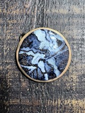 VINTAGE 1970  s ARTWORK SOLID BRASS BELT BUCKLE With Blue Design