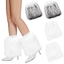 XEPST Faux Fur Fuzzy Leg Warmers Furry Boot Covers for Women, 2 Pieces Warm