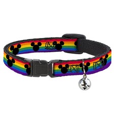 Cat Collar Breakaway with Bell Mickey Mouse Ears Icon Rainbow Pride Flag NARROW