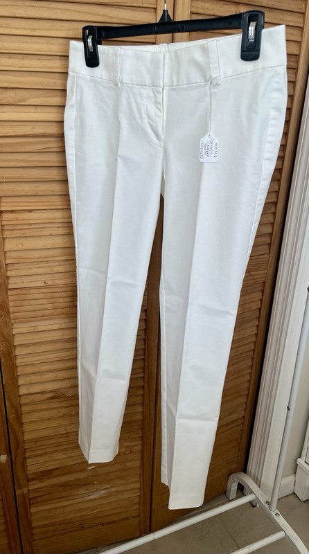 Ann Taylor Carnegie Crop Pants Womens 0 White Low Rise Flat Front Straight Chino