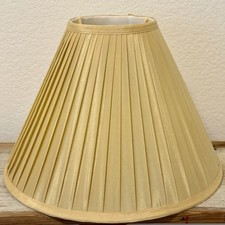 Lamp Shade Round Empire Wide Pleated Tan Cream Gold Silky Fabric Lining 6x16x12