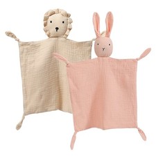 Insular Lovey Blanket for Babies, Cotton Muslin Security Blankets, Bunny/Lion