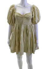 S/W/F Womens Fit & Flare Mini Dress Beige 100% Cotton Square Neck Size S