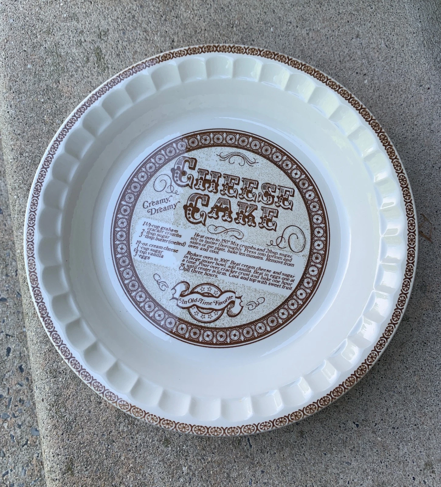 Vintage Royal China Jeannette Cheesecake Recipe Pie Plate 11" Deep Dish USA