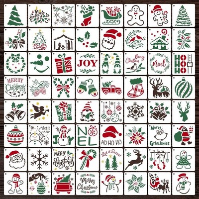 64 PCS 3x3 Inch Small Christmas Stencils for Painting on Wood DIY Ornaments