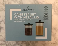 Aldi Crofton Glass Cannister Set of 2 With Black Metal Lid NEW in box