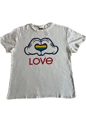 Rainbow Disney Collection Women's M White LOVE Heart Pride 100% Cotton T Shirt