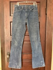 Vintage 70s Levis 1975 Orange Tab Bell Bottoms Flare Denim Jeans Talon 34x35