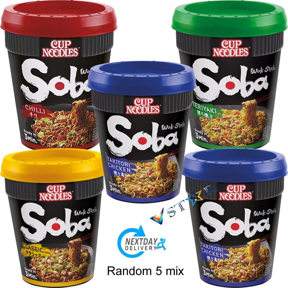 Olla de fideos estilo wok instantáneo Nissin Soba chile, teriyaki, pollo 92 g x 5