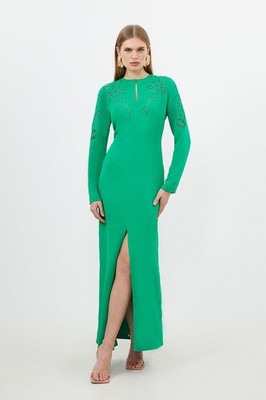chinese dress ladies Karen Millen Mint Green Liquid Metallic Split Woven Maxi Dress UK 6