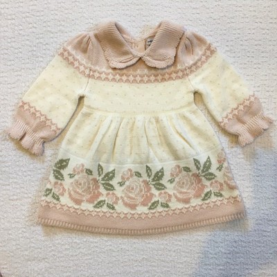 Cupcakes and Cashmere Baby Girls Knit Sweater Dress Pink Rose Floral Print 3 6M