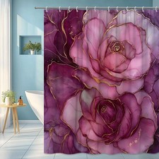 Floral Purple Rose Shower Curtain with Gold Accents