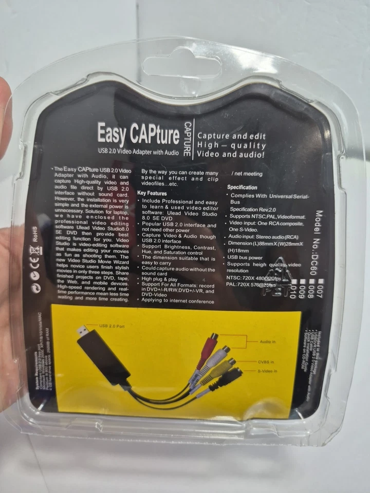 EasyCAP Capture USB 2.0 Video Adapter with Audio Model #DC60 ** BRAND NEW * - Image 4 of 4