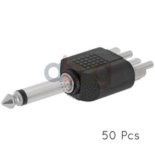 50PCS 6.35mm Mono Male Plug to 2 RCA Male Plug Adapter Speaker Cable Y Splitter