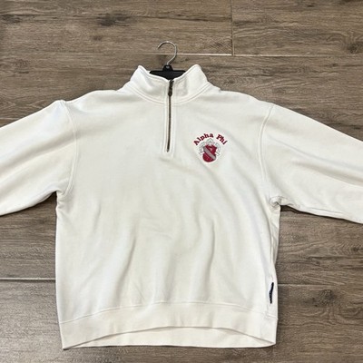 White Vintage Alpha Phi Quarter Zip w/ Red Classic Embroidery 
