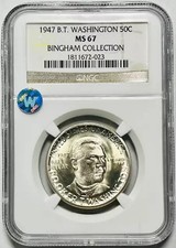 1947 Classic Commemorative Booker T. Washington NGC MS-67 Luster! Sight White