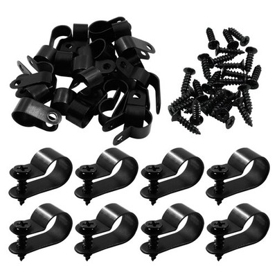 120 PCS 1/2'' Black R-Type Cable Clip Wire Clamp Screw Mounting Cord Fastener