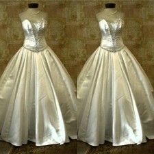 Luxury Wedding Dresses Beading Satin Sleeveless Elegant Sweep Train Bridal Gowns