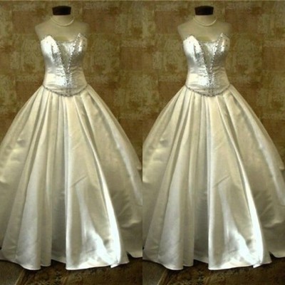 Luxury Wedding Dresses Beading Satin Sleeveless Elegant Sweep Train Bridal Gowns