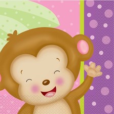 Multicolor Girl Monkey Baby Shower Luncheon Napkins   Pack of 16
