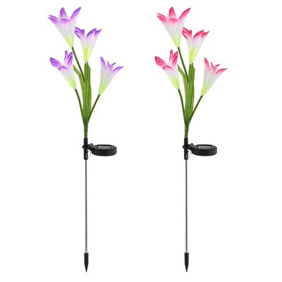 2Pcs Solar Garden Lights Outdoor Lily Flower LED Light 7-Color Changing IP65