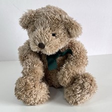 Vintage Russ Berrie DEXTER Teddy Bear Brown Soft Toy Plush with Green Ribbon Bow