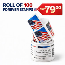 100 USPS Forever Stamps Roll 2024 Flag Coil First Class Postage Bulk Fast Ship