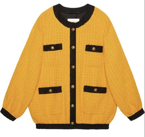 Gucci Giacca Bomber Oversize Tweed Giallo Nero Crociera 2019 Taglia 38 (US SMALL)