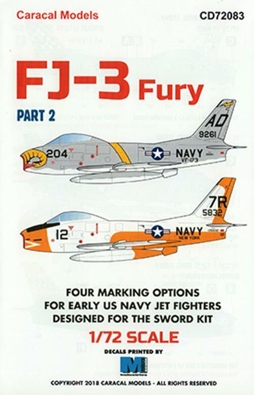 Caracal 1/72 decals CD72083 Pt2 for the US Navy FJ-3 Fury by Sword Models Caracal 1/72 decals CD72083 Pt2 for the US Navy FJ-3 Fury by Sword Models