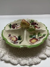 RELISH DISH FOUR COMPARTMENT TID BIT TRAY MADE IN JAPAN FRUIT HAND PAINTED