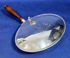 Vintage Silver Plate Crumb Catcher Silent Butler Ash Tray Wood Handle FB Rogers