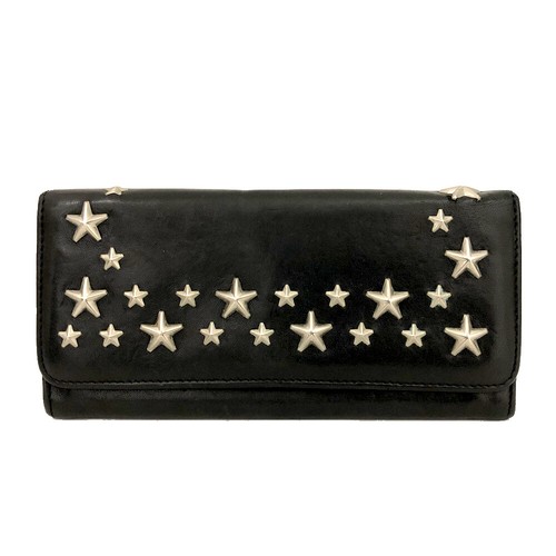 Jimmy Choo Nino Star Studded Leather Long Bifold Wallet Black/2BD1428