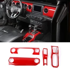 Red Center Console Dash Gear Shift Panel Cover Trim Kit for Jeep Wrangler JL JT