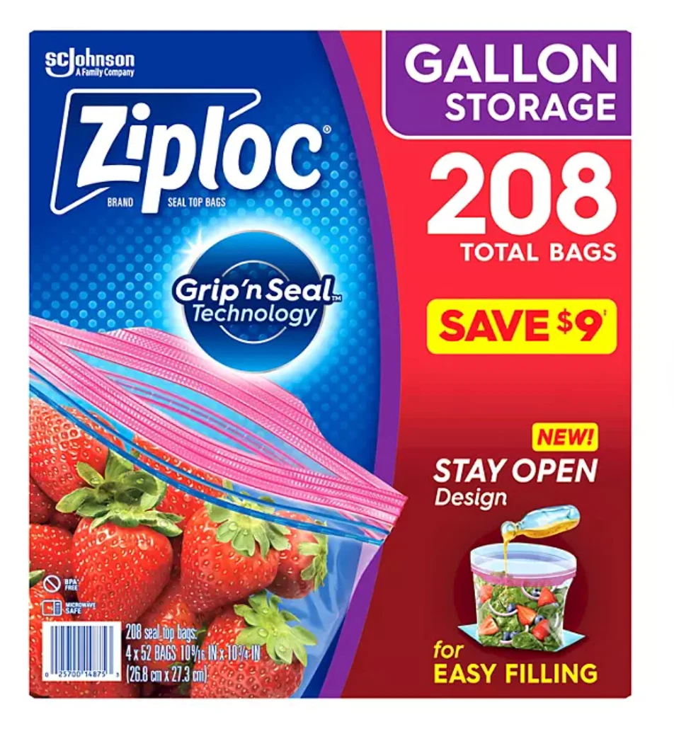 Ziploc Gallon Storage Bags with New Stay Open Design (208 ct.)