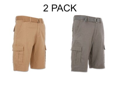 2 PACK: Men s Cargo Shorts Casual Cotton Twill Multi Pockets Lightweight Belted