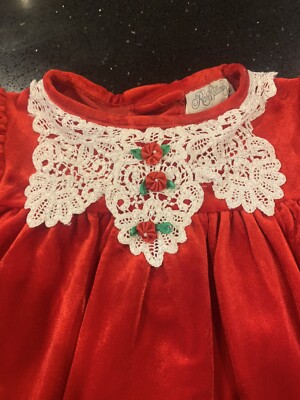 Rare Editions 2T Red Christmas Dress Lace Collar Vintage Style Velvet  Holiday | eBay