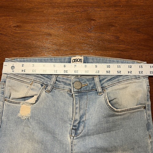 ASOS Denim Women Waist 26 Inseam 32 Light Wash Distressed Destroyed Mid Rise - Picture 12 of 14