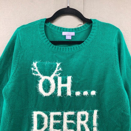 Laura Scott Oh Deer Green Christmas Sweater Holiday Festive Funny Womens XL - Picture 4 of 12