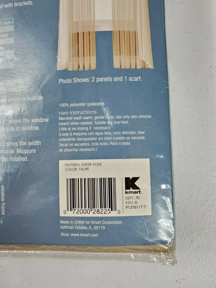 ESSENTIAL HOME VOILE SHEER TAUPE WINDOW SCARF 59 x 216 New - Image 3 of 4