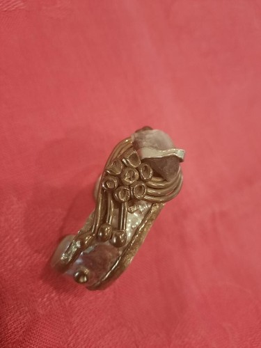Bracciale Etnico Artigianale Vintage con Pietra Grezza Agata Stile Brutalista Apx 6,5 - Foto 2 di 15