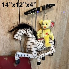 VINTAGE FOLK ART LARGE HANDMADE PAINTED WOODEN ZEBRA PUPPET BEAR NOT INCLUDED  