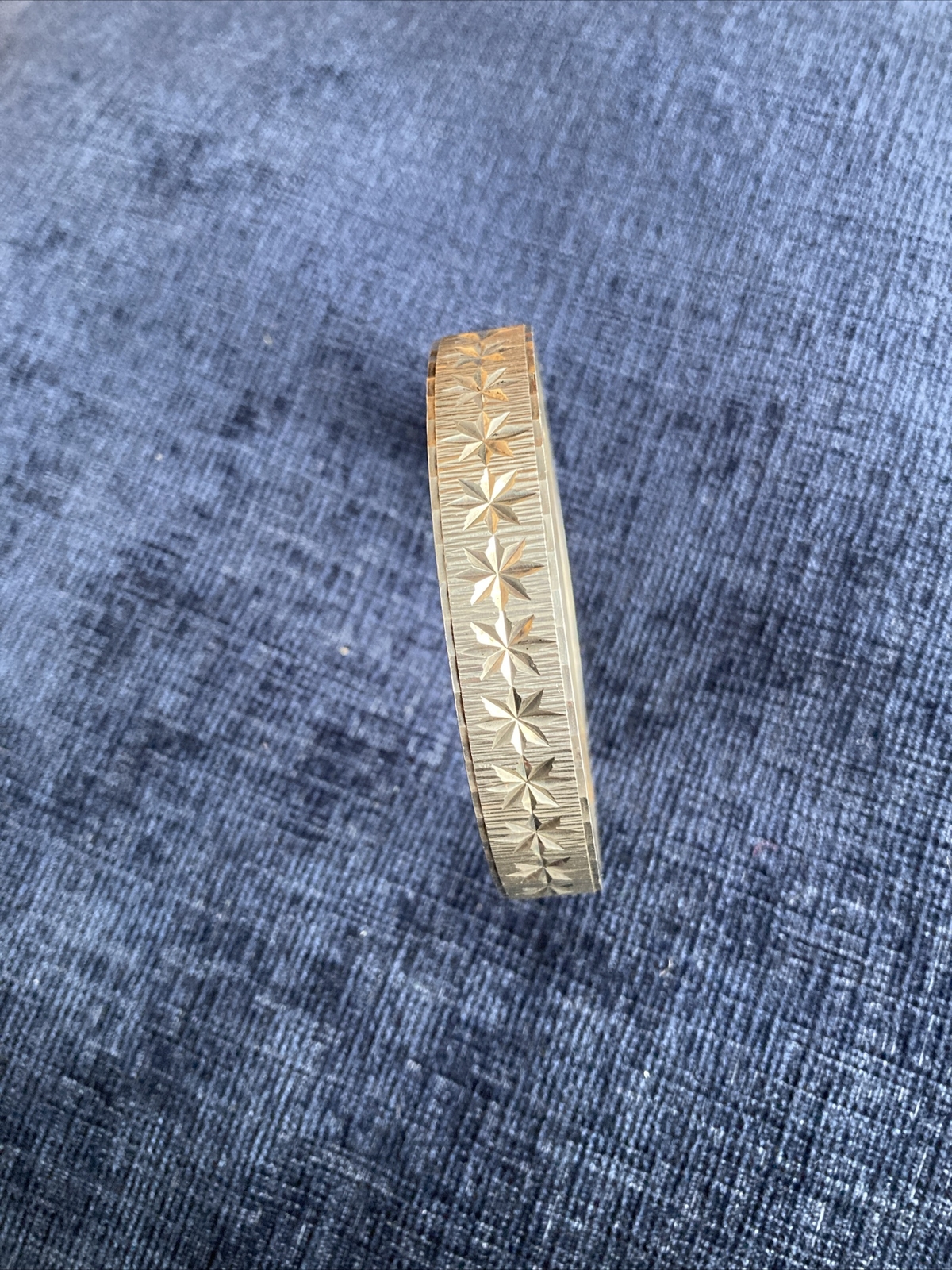 vintage solid silver etched star bangle - image 3