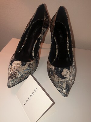 NEW Casadei Stiletto Heels Geisha Print Size 37 US 6.5