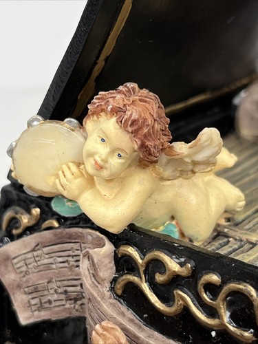 PIANO w/CHERUBS MUSICAL Box Revolving Cherubs Valentine's Day Simson - WORKS - Picture 7 of 15