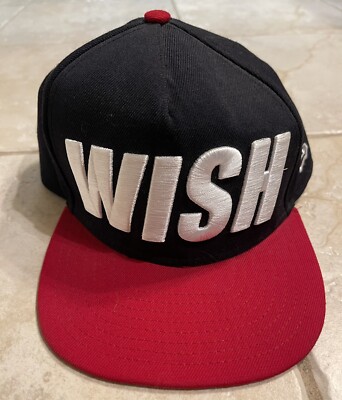 New Era WISH Logo Snapback Hat Navy Red White Cap VTG