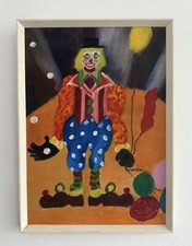 Vintage Painting THE CLOWN Naive Style 11 x 14” Framed