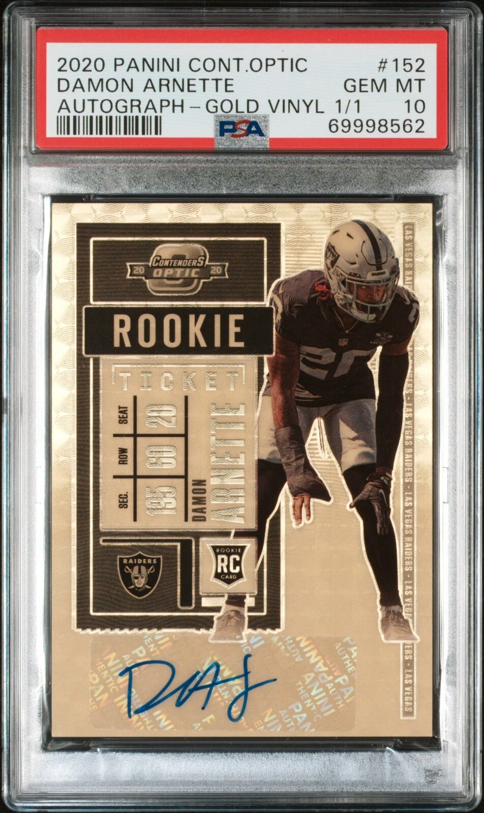 Damon Arnette Panini Contenders Optic #152 Autograph-Gold Vinyl 1/1